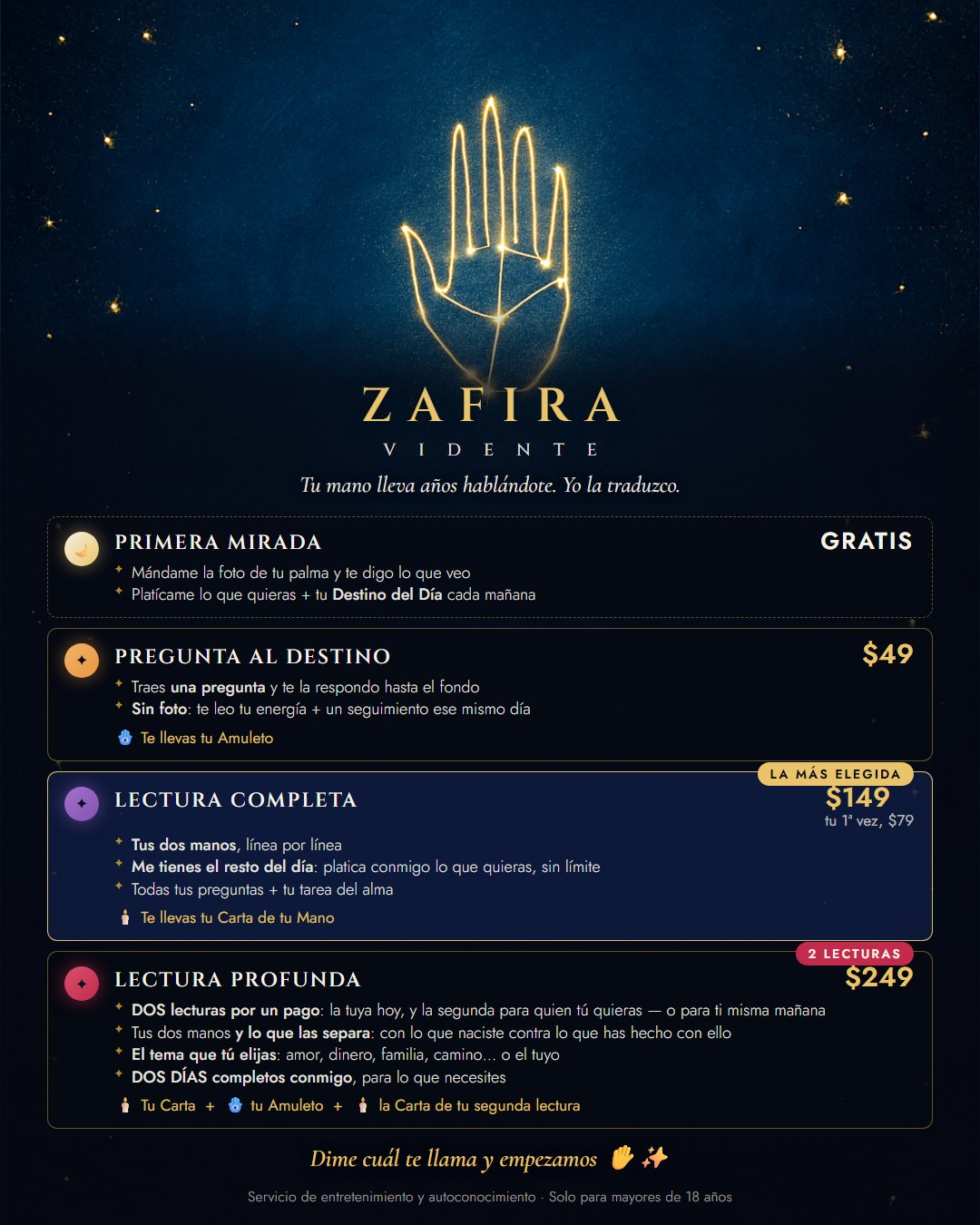 Catálogo de lecturas de Zafira con sus precios